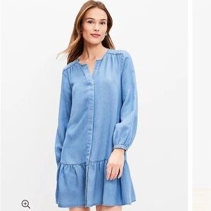 NEW LOFT Chambray Flounce denim dress XS
